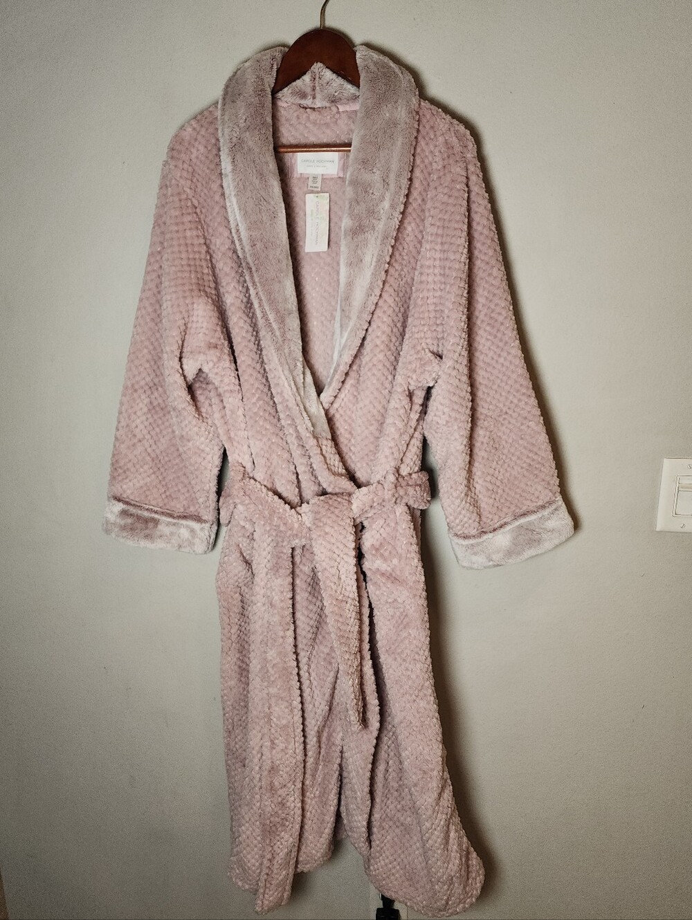 NWT Carole Hochman Pink Plush Midi Robe Faux Fur Shawl Collar And Cuffs Size XXL
